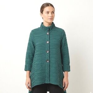 IC by Connie K Jacket Womens M Green Textured Lagenlook Tunic Button Front